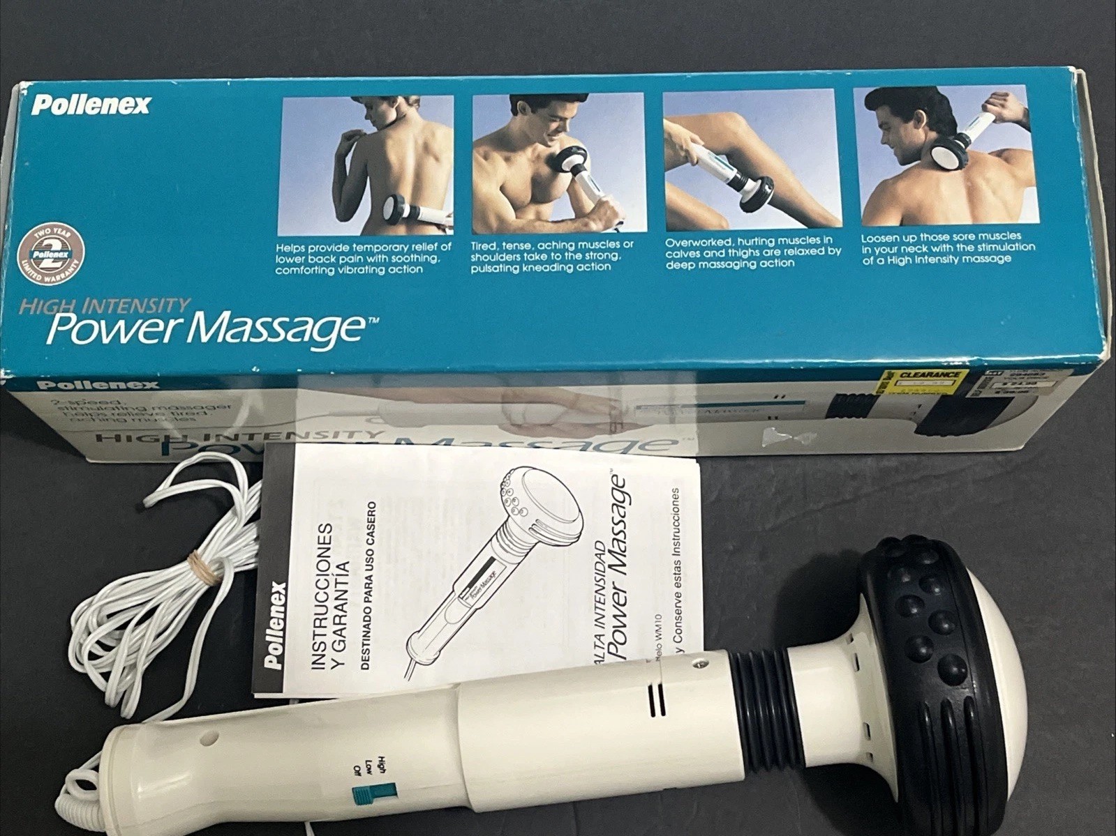 Pollenex Power Massage Handheld Massager WM10 White High-Intensity Wand Electric