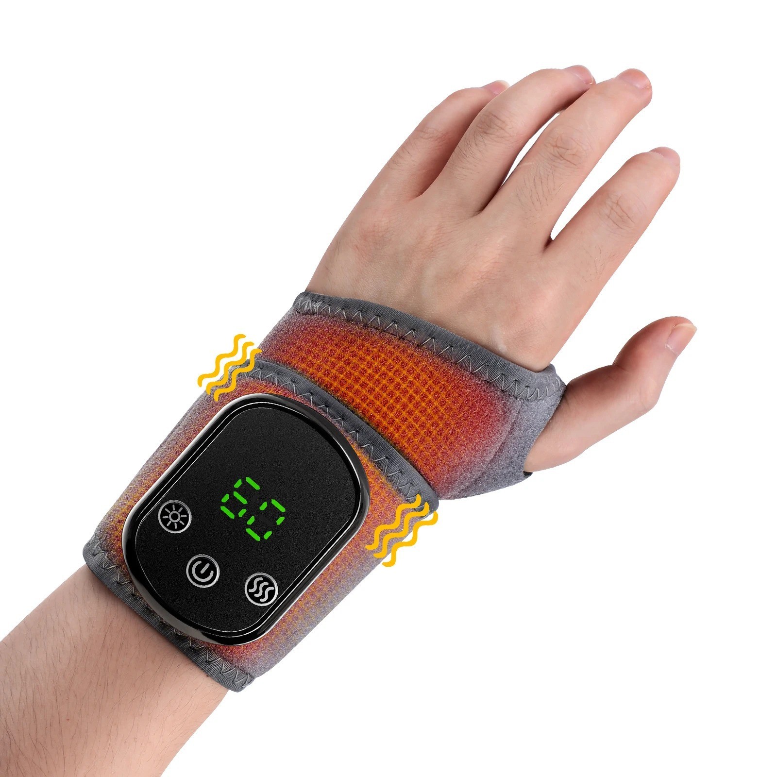 Rechargeable Wrist Massager Heat Therapy Vibration Support Wrap Gray
