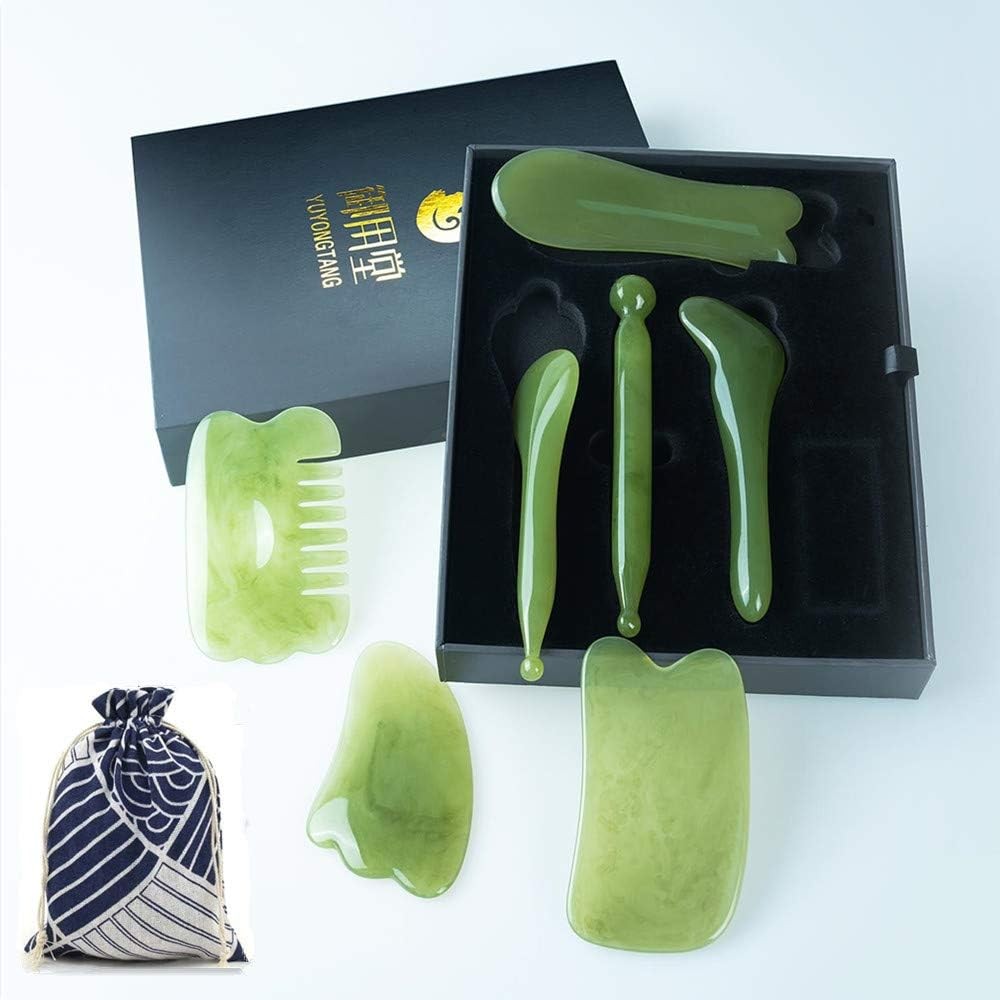7 Pieces Gua Sha Scraping Massage Tool,Natural Resin GuaSha Tool Green