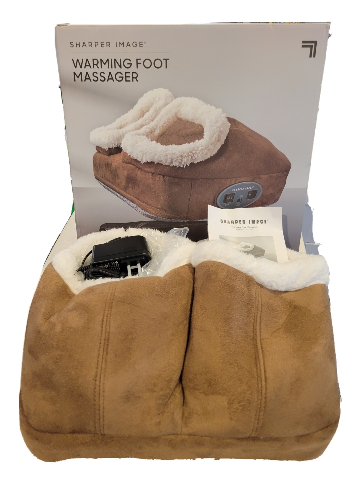 Sharper Image Warming foot Massager, brown and beige polyester material NOB