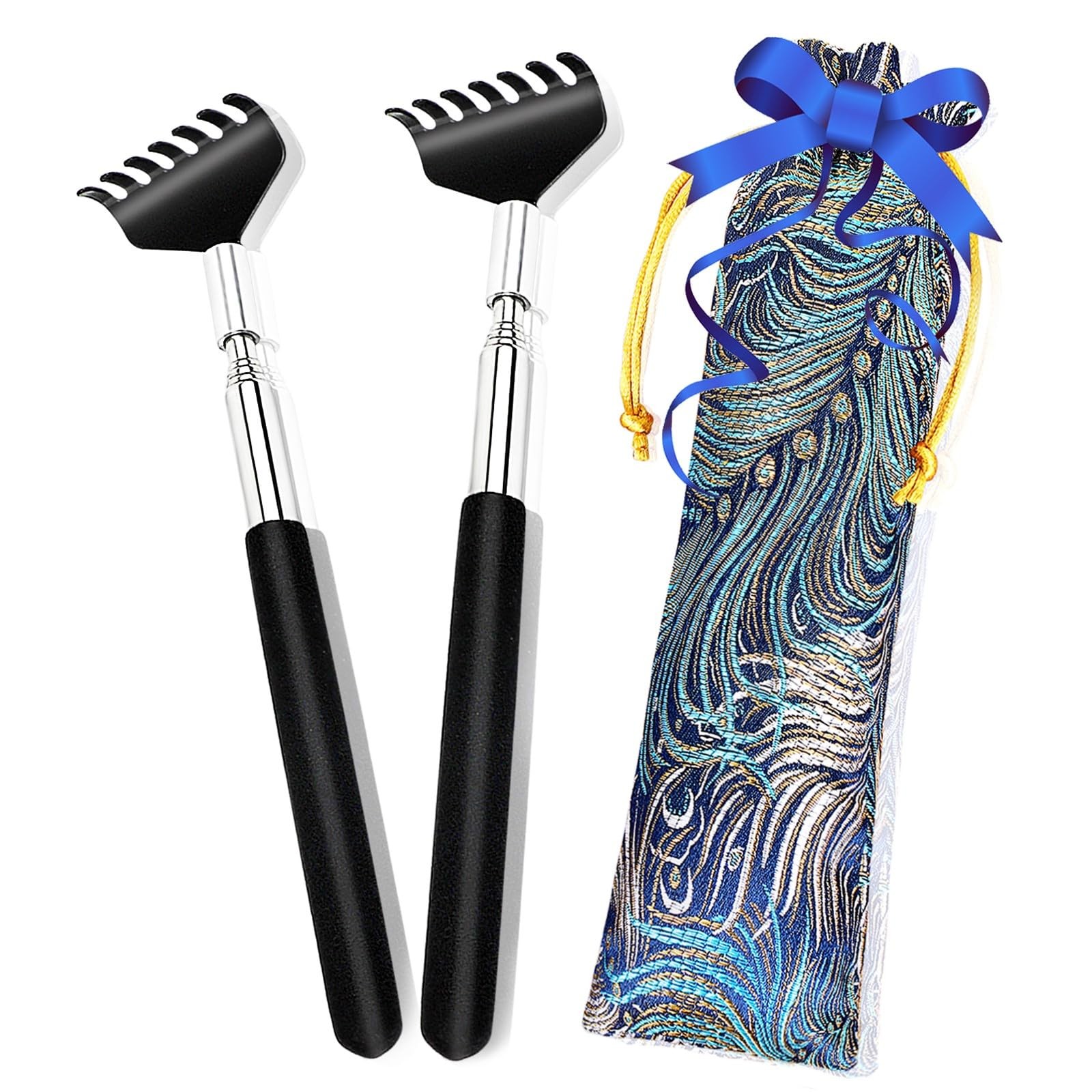 Portable Extendable Back Scratcher, 2 Pack Metal Telescoping Backscratchers for