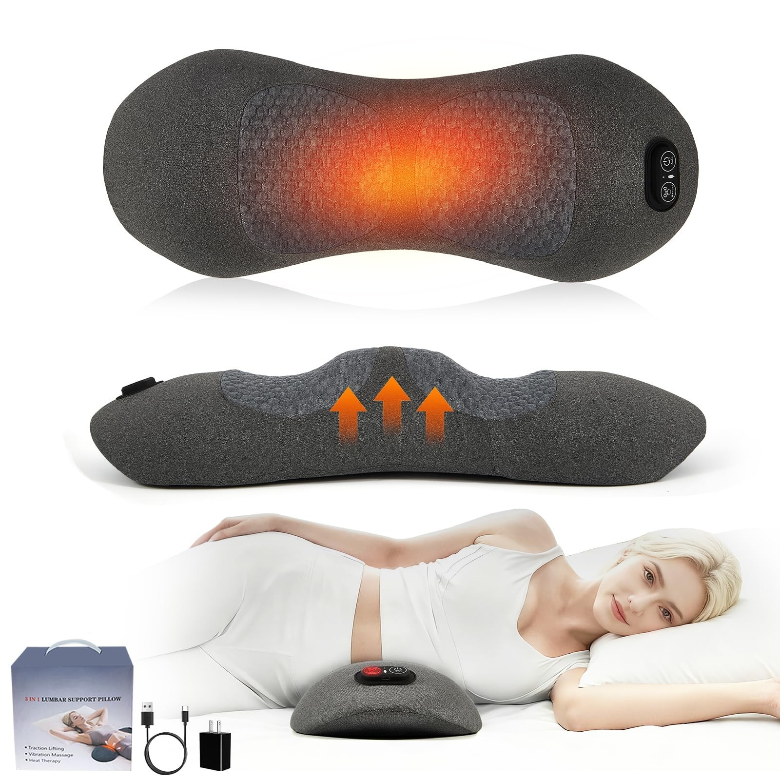 Triple Fusion Back Massager with Heat – Sciatica Relief, Spine Decompression, De