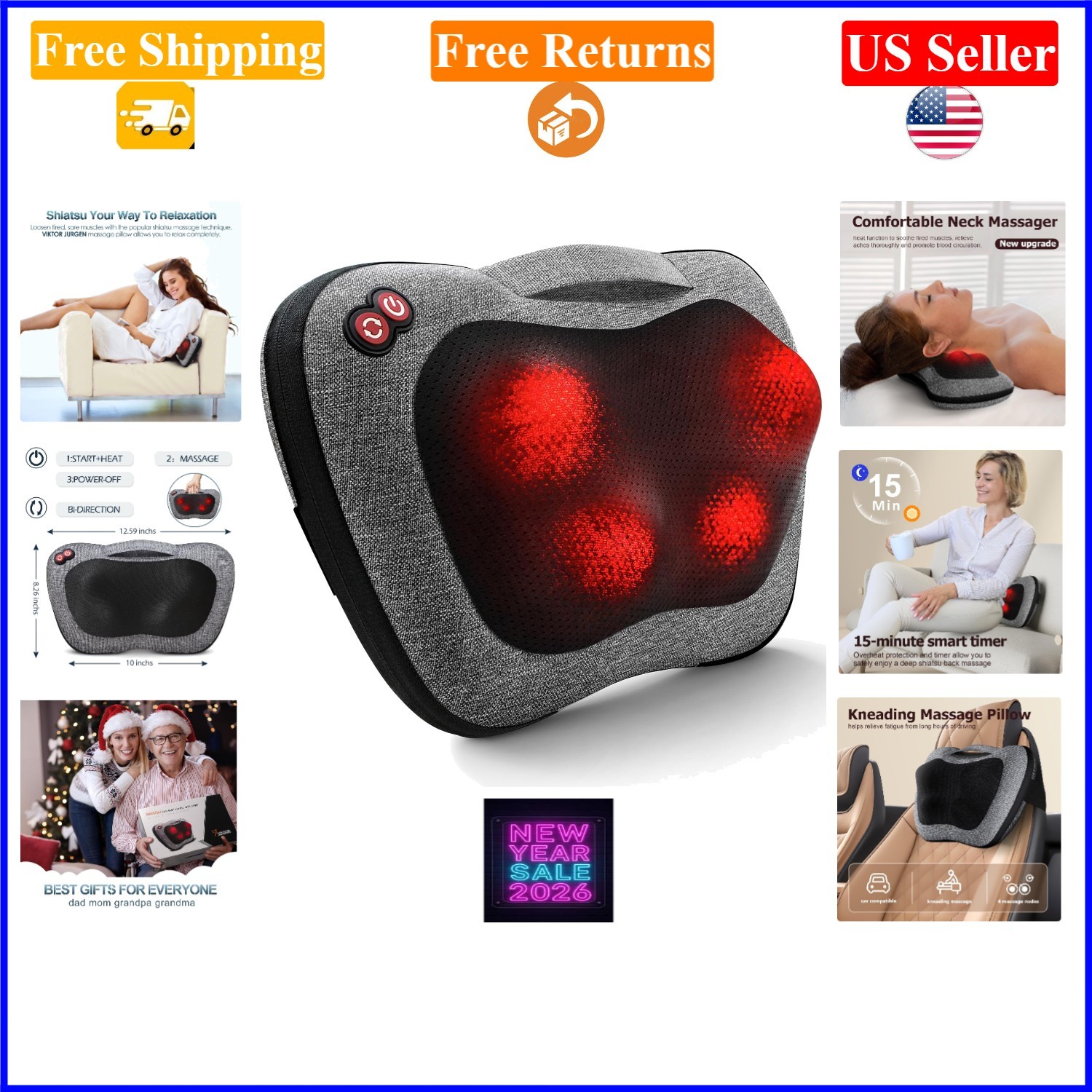 Shiatsu Back Massager with Heat – Deep Tissue Massage for Neck, Shoulders, Ba…