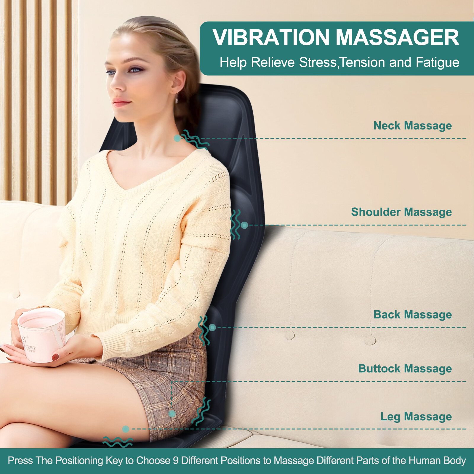 9 Mode Car Massage Seat Heat Chair Pad Cushion Mat Home Office Back Neck Lumbar