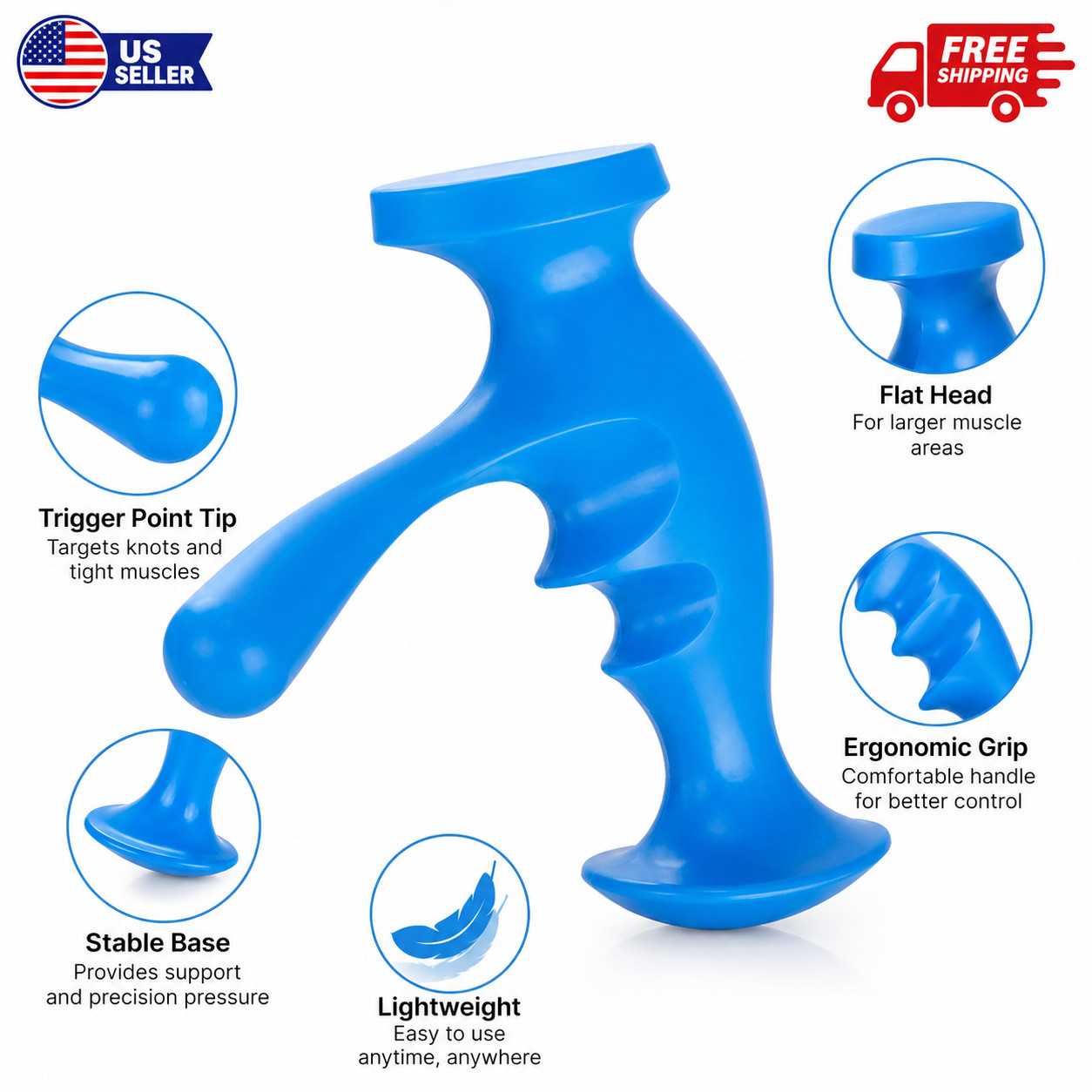 Trigger Point Massager Manual Deep Tissue Muscle Fascia Massage Tool Blue