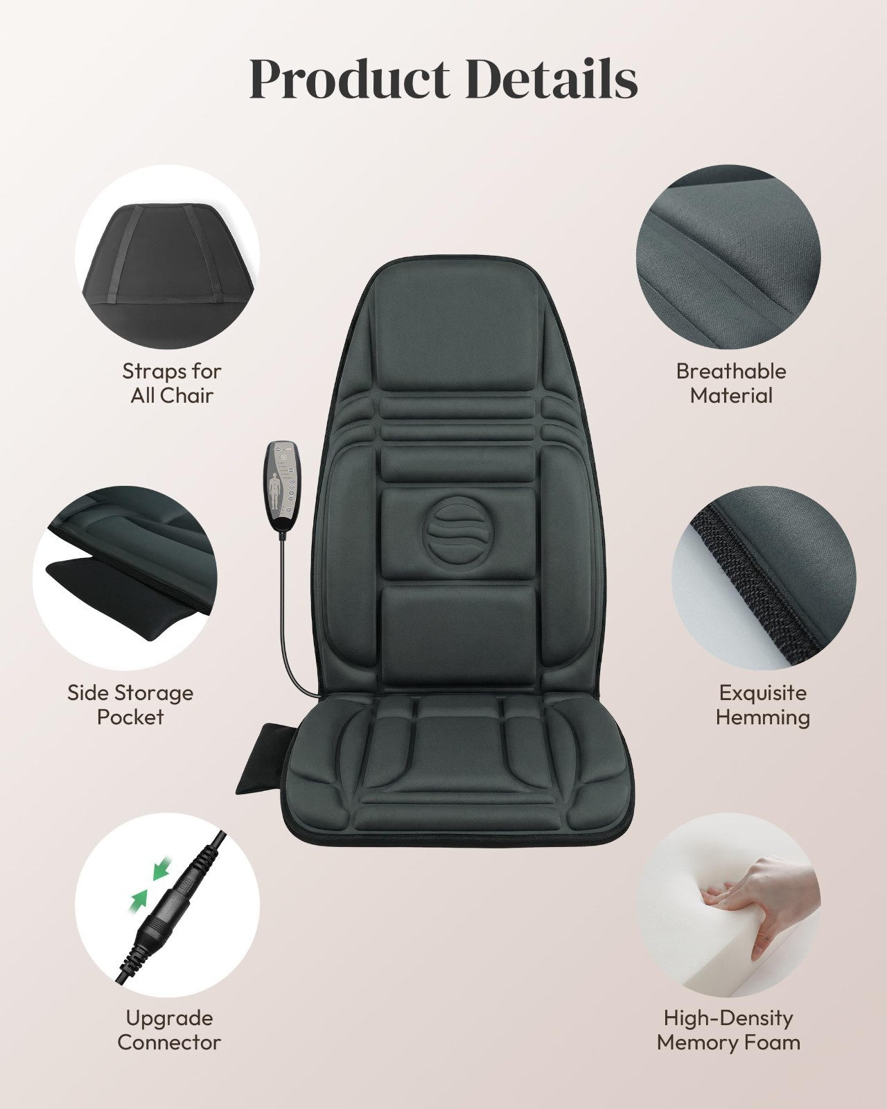 Back Massager with Heat & Vibration, 10 Motors, Muscle Relief Massage Pad