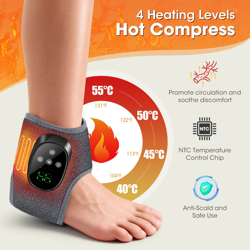 4 Levels Heated Ankle Massager Brace Vibration Therapy For Foot & Ankle 1/2PCS