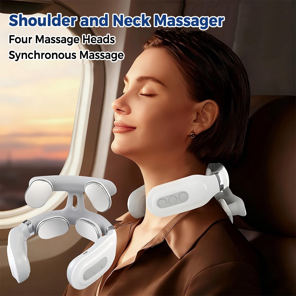 4-Heads Neck Shoulder Massager 6 modes 16 levels Cordless Cervical Relax & Heat