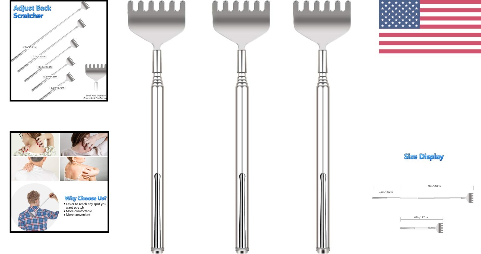 3-Pack Extendable Metal Back Scratchers for Instant Itch Relief – Portable Gift