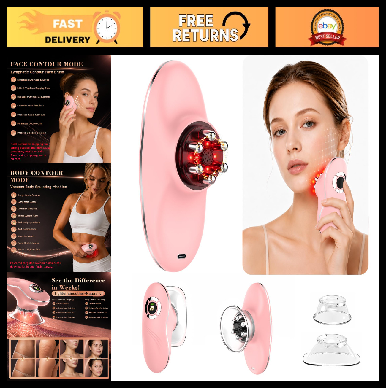 4-in-1 Electric Lymphatic Drainage Face & Body Sculpting Brush, Anti-Cellulite M