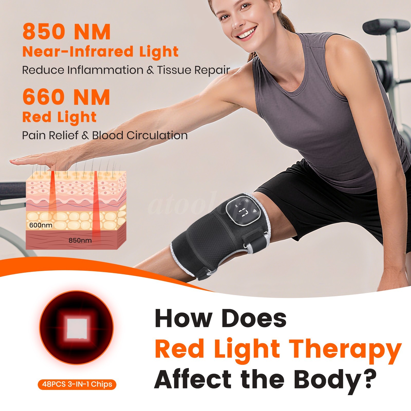 Red Light Therapy & Vibration Massage Knee Brace – Wireless Rechargeable Control