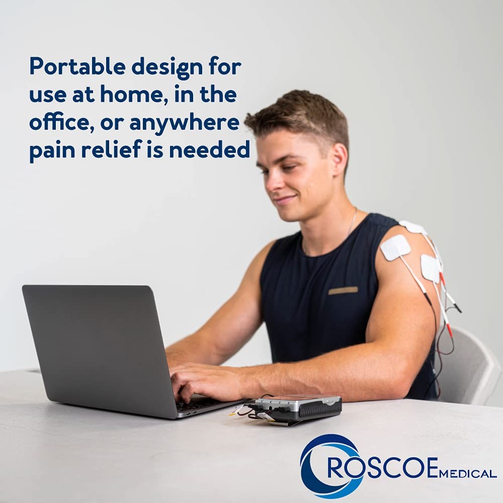 Roscoe Medical TENS & EMS Muscle Stimulator,4-Channel for Pain Relief & Recovery