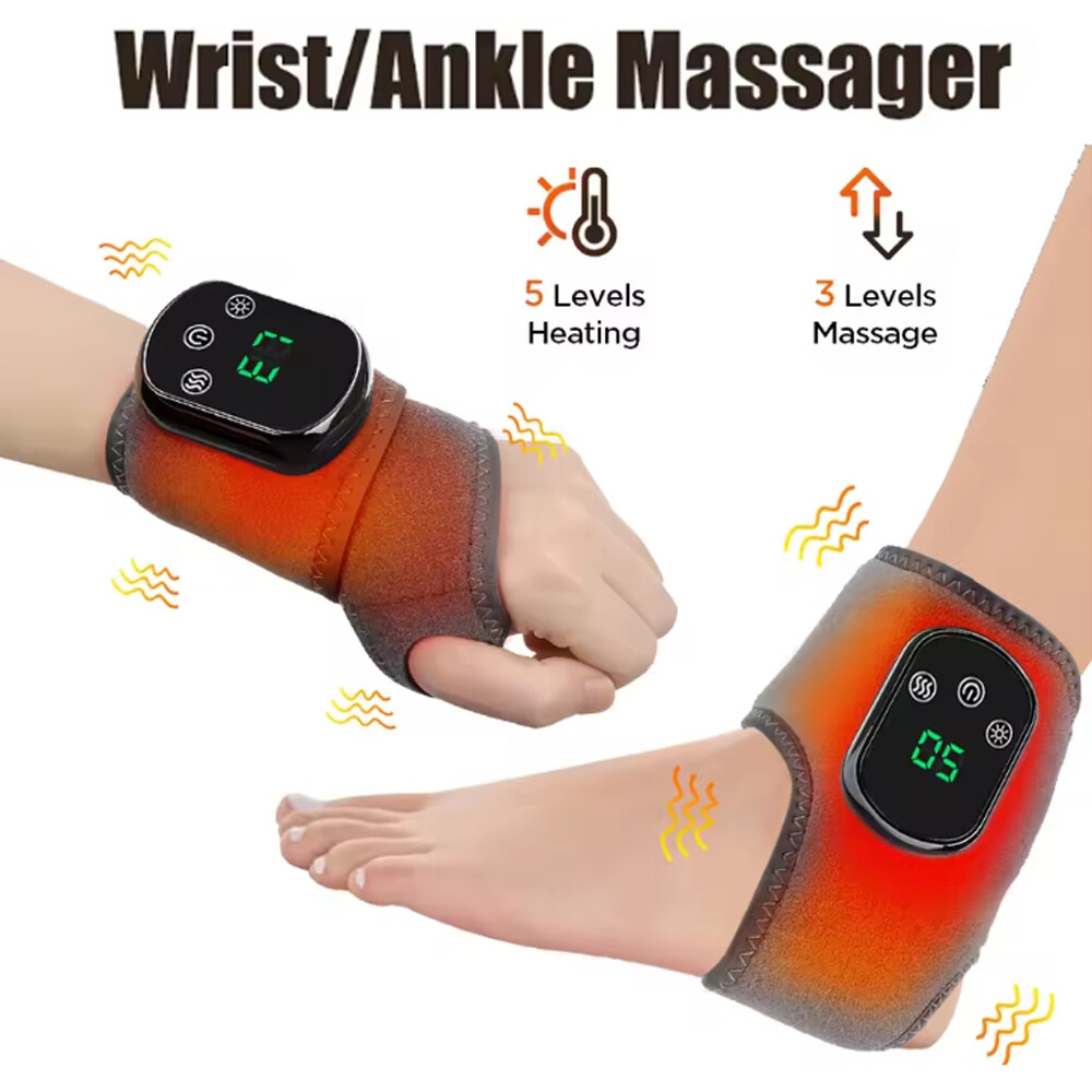 Electric Knee Ankle Massager Wrist Guard Brace Hot Air Compression Pain Relief