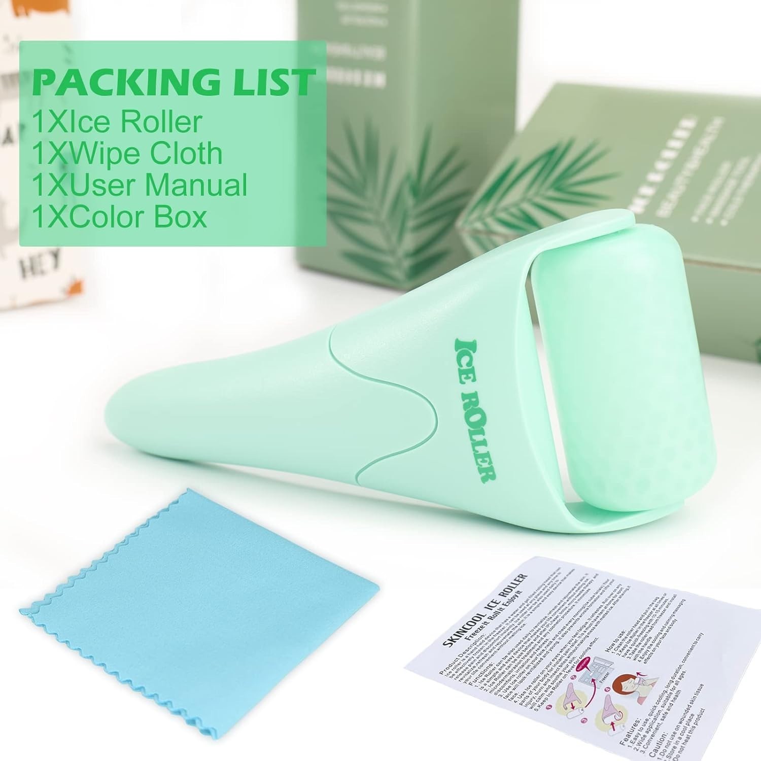 Green Ice Roller for Skin Care and Massage Tool Cold Therapy for All Skin Types