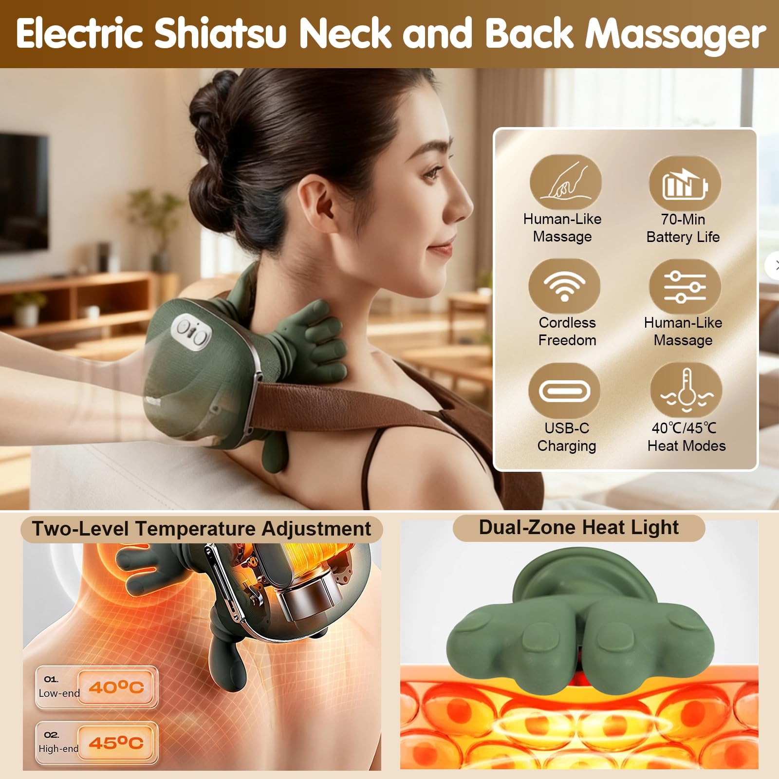 Siasoo Neck Massager With Heat-Wireless Portable Shiatsu Neck and Shoulder De…