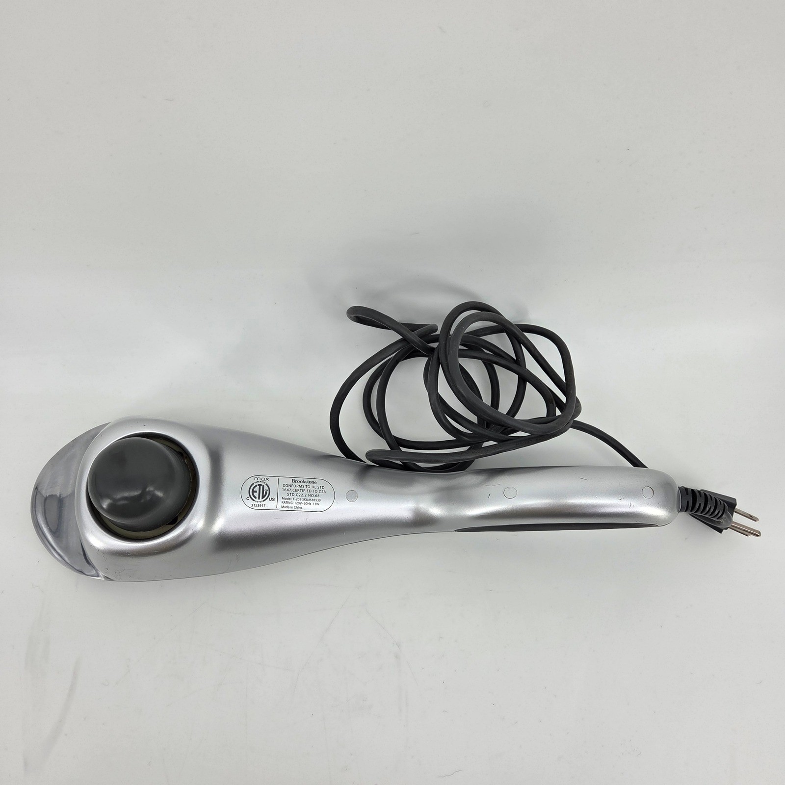 Brookstone F-209 Handheld Percussion Massager Silver 3 Speed Corded Tested