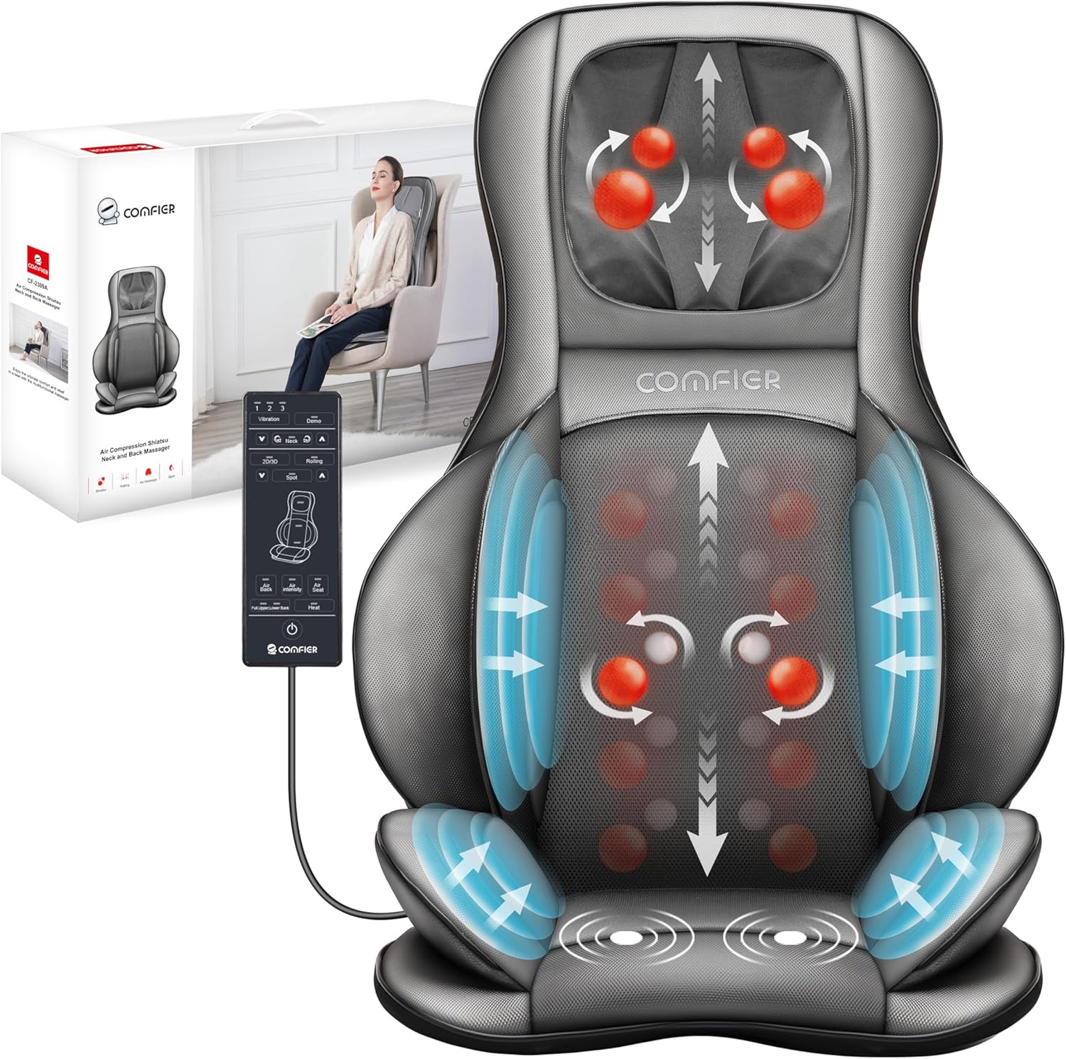 Massager Chair with Heat, Shiatsu Neck Back Massager Portable with Compression &