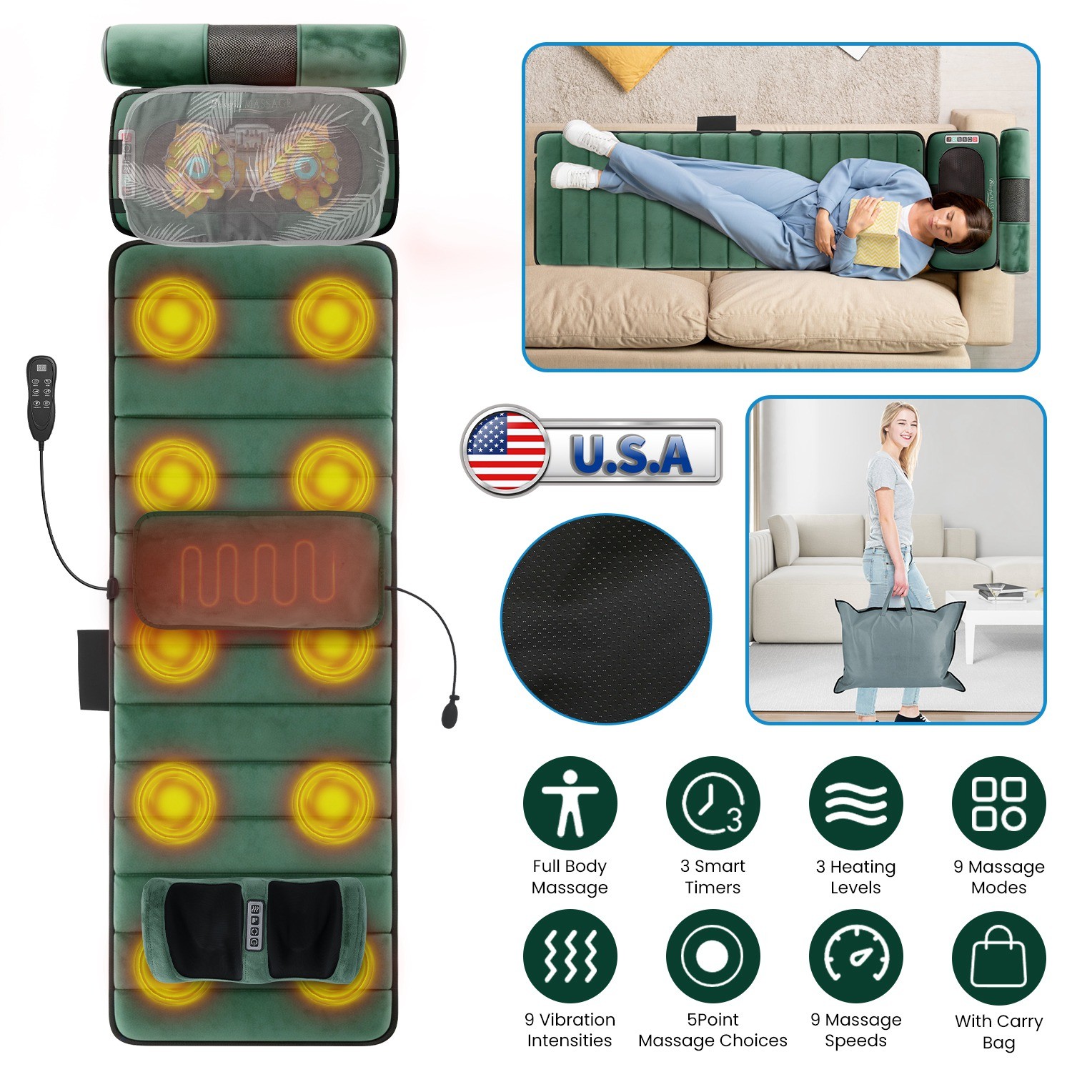 Full Body Massage Mat w/ Heat Deep Tissue Pain Relief for Relaxation Home Office