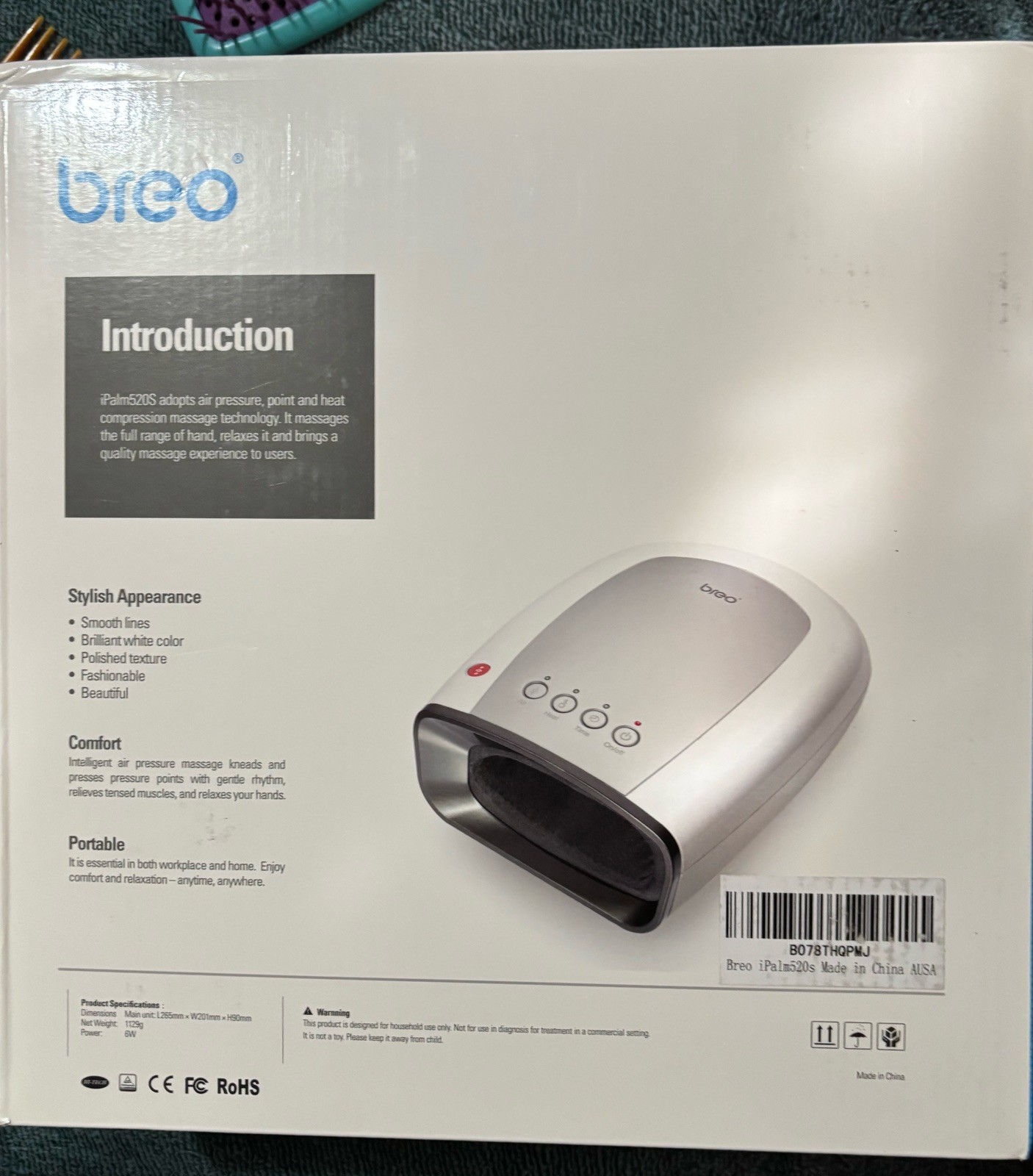Breo iPalm 520e Electric Hand Held Palm Massager Air Pressure & Heat Compression