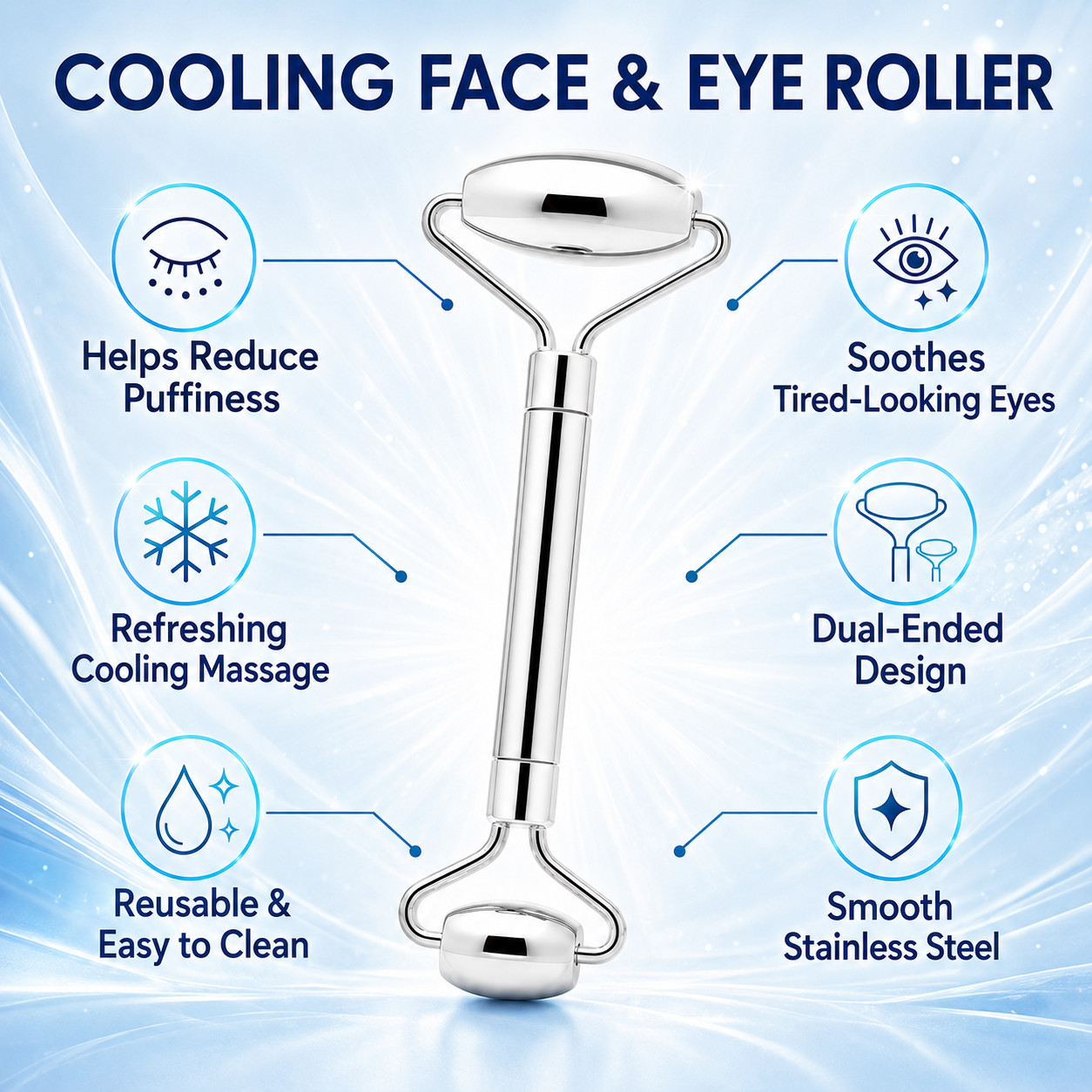 Stainless Steel Ice Face Roller Facial Massager for Face Eyes Cooling Skincare