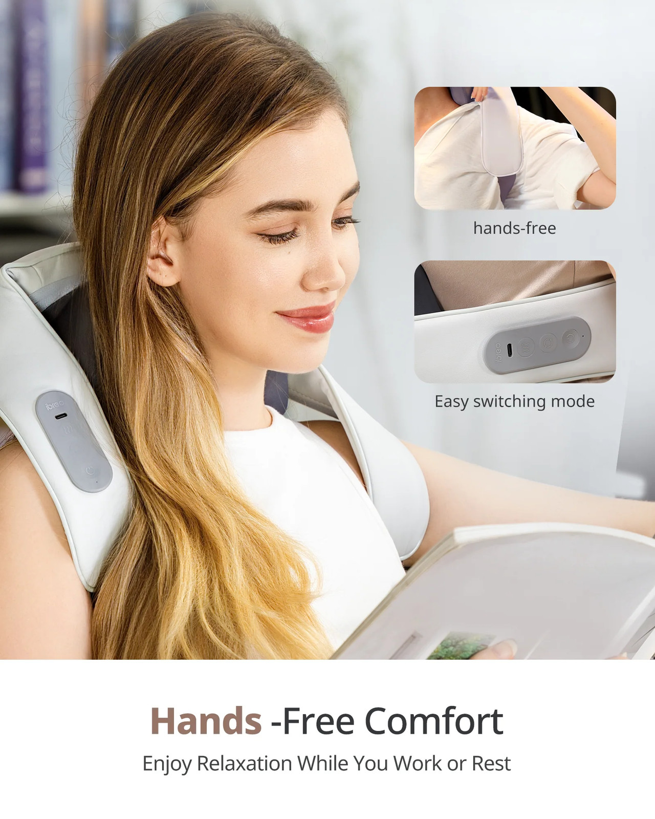 Adjustable Hands-Free Massager with Back Strap – 4.2″-4.8″ Spacing, Shoulder Str