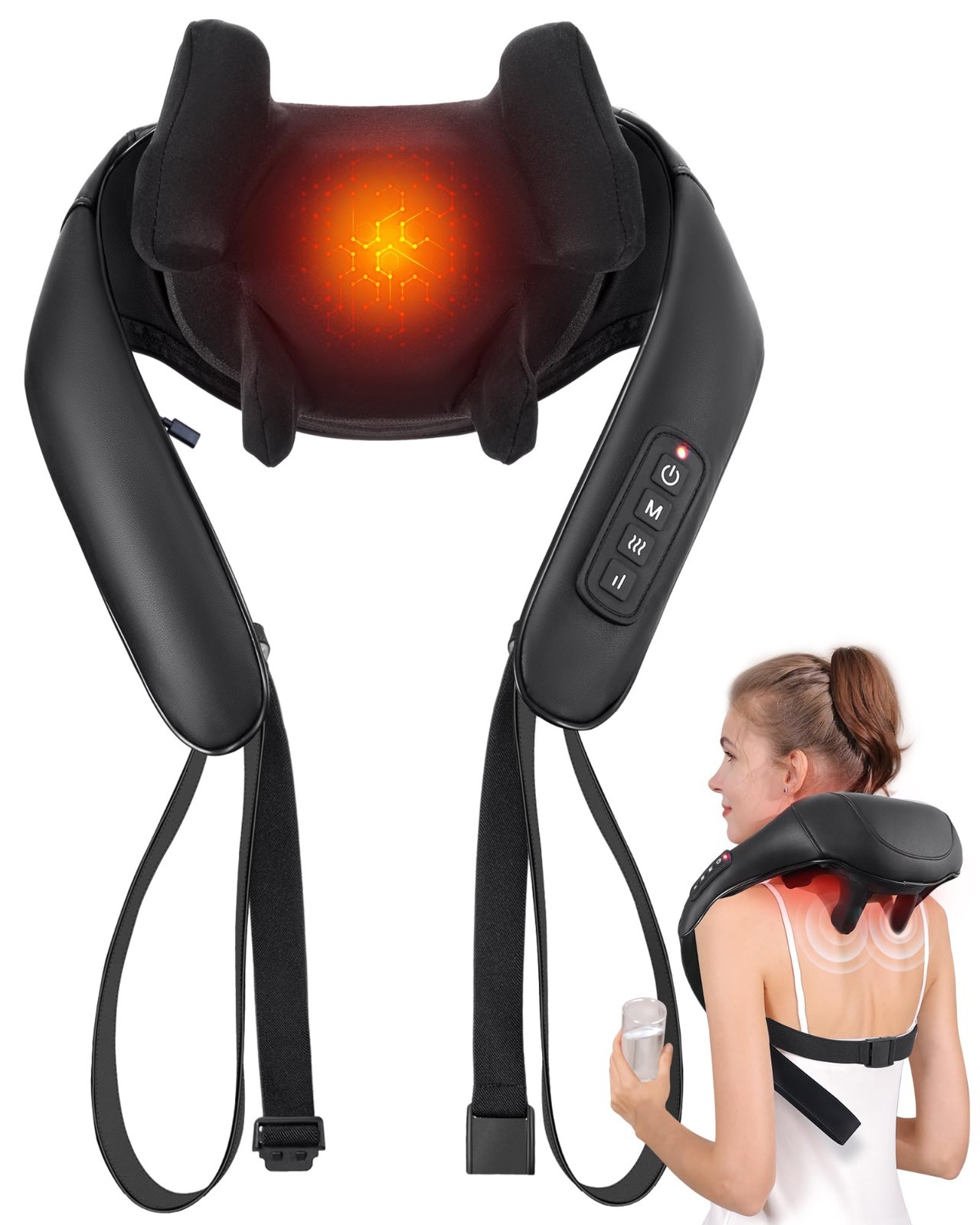 Cordless Shiatsu Back & Neck Massager with Heat, Deep Tissue 3D Kneading Pillow