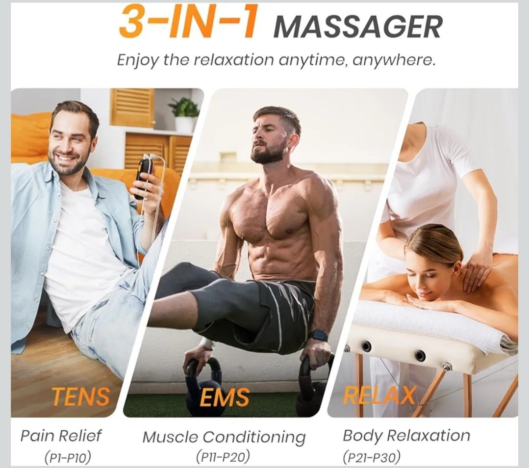 AVCOO 3-in-1 TENS Unit Muscle Stimulator with 30 Modes, 40 Intensities