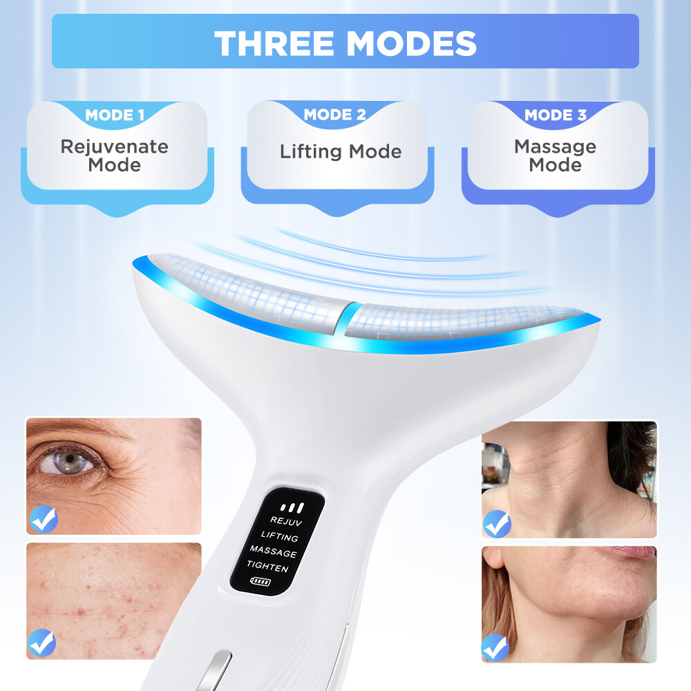 Microcurrent Facial & Neck Massager 3 Modes,Light Therapy, 45°C Constant Heat