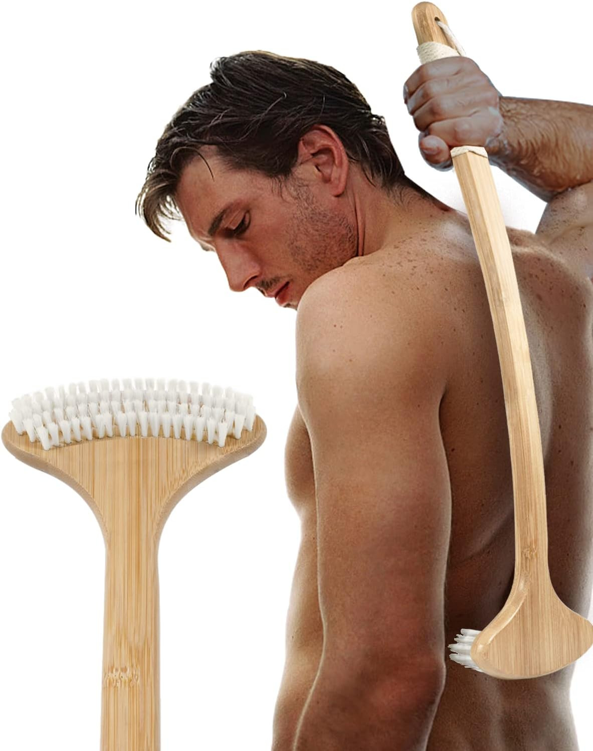 Bamboo Back Scratcher, 22» Extra Long Curved Handle Reach Back Easily, Wide Bru