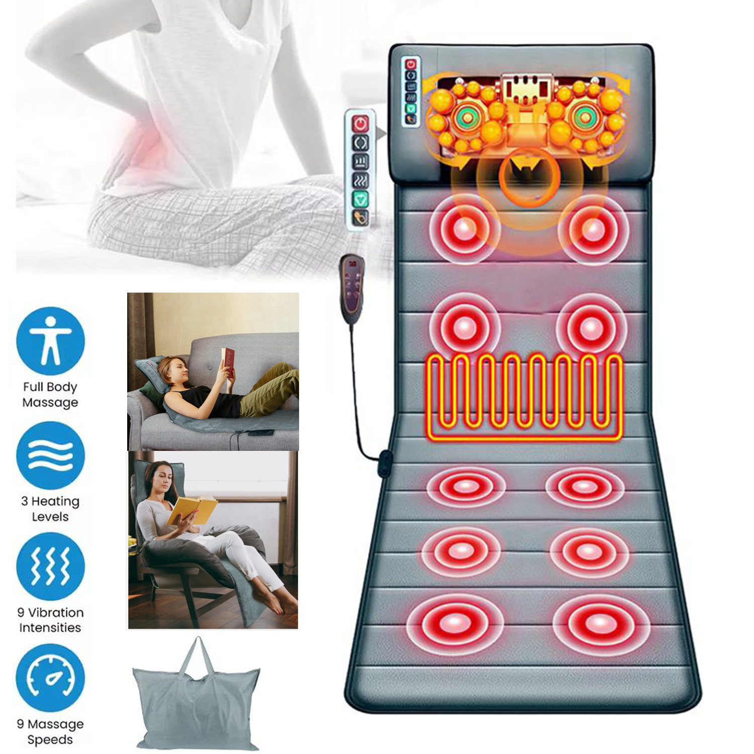 Electric Full Body Heated Massage Mat Neck Back Heating Pad Chair Pad Massage