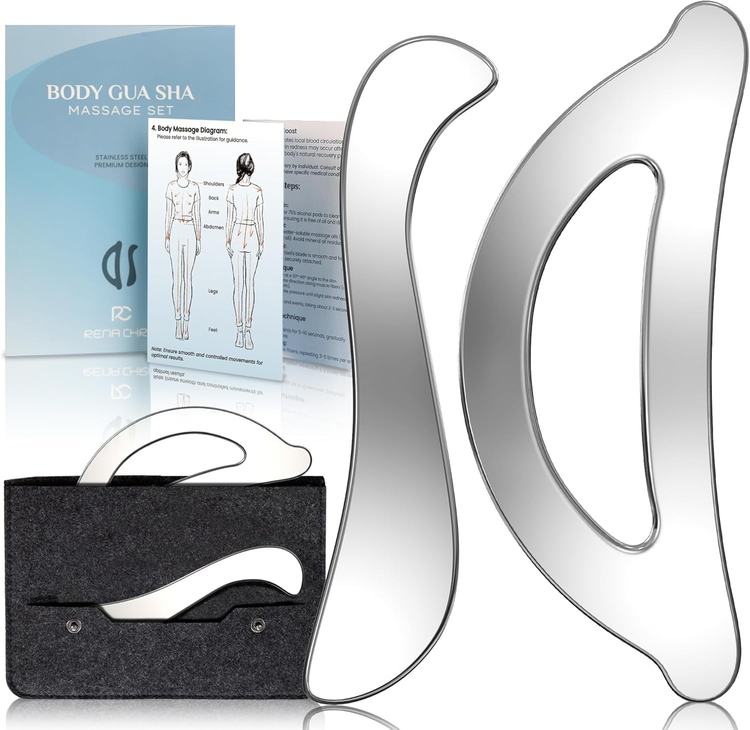 Rena Chris Muscle Scraper Tool Set – Stainless Steel Gua Sha for Physical Therap