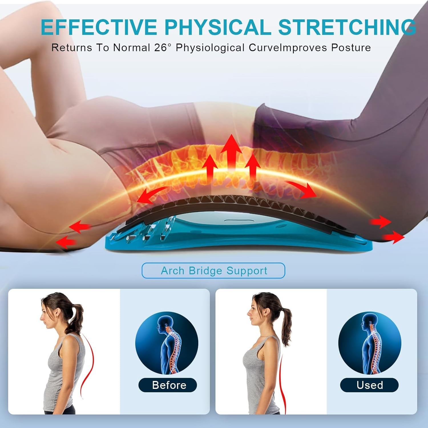 Back Stretcher Adjustable Lumbar Device for Lower Back Pain Relief
