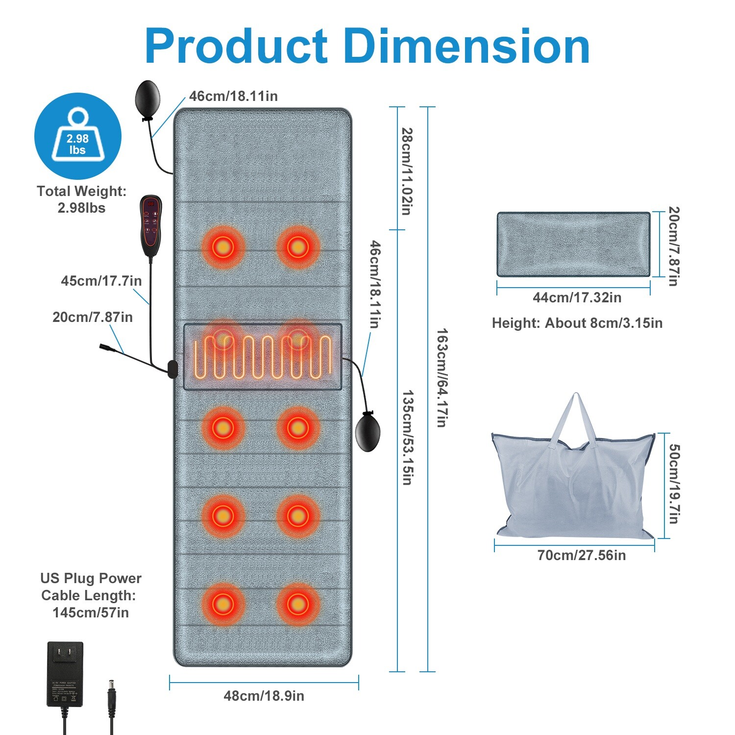 NEW Full Body Massage Mat 10 Vibration Motors 9 Massage Modes 3 Heating Settings