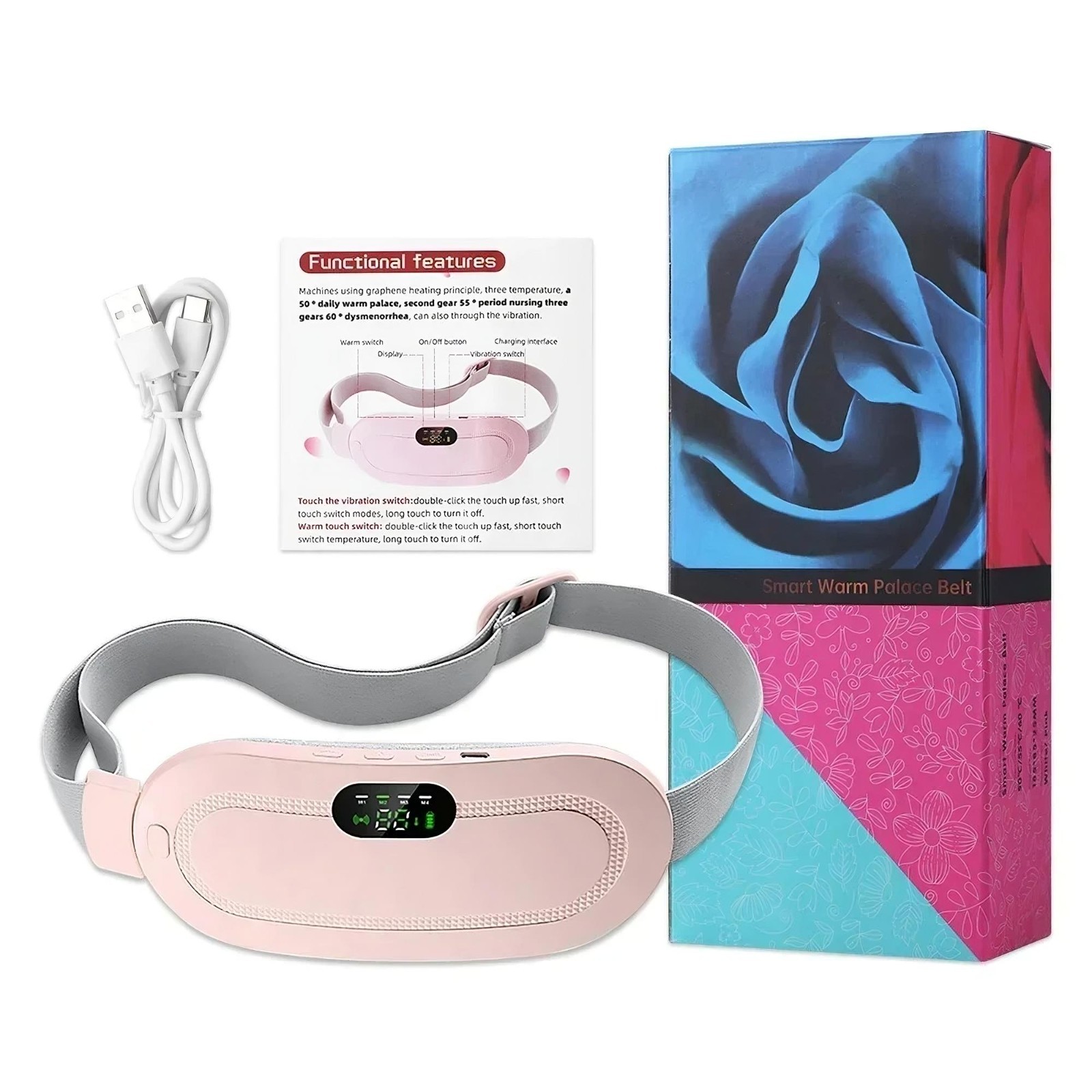 Menstrual Relief Heating & Vibration Belt Electric Massager for Waist & Abdomen
