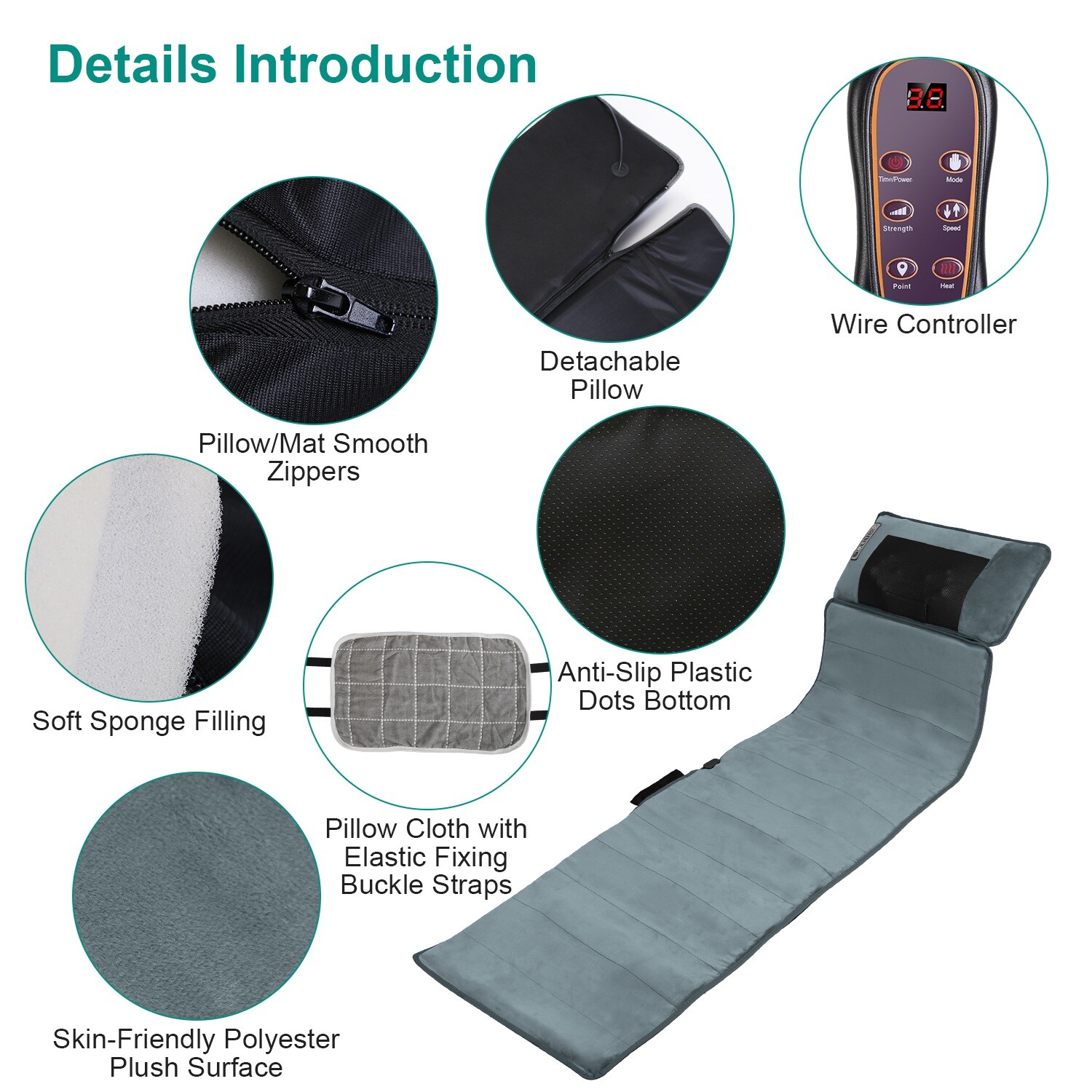 Full Body Massage Pad with Electric Heat and Vibration -Cushion with 10 Motors