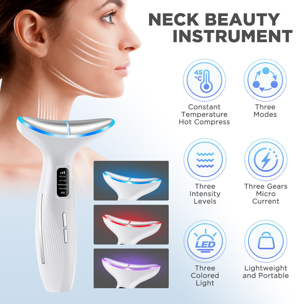 Microcurrent Facial & Neck Massager 3 Modes,Light Therapy, 45°C Constant Heat