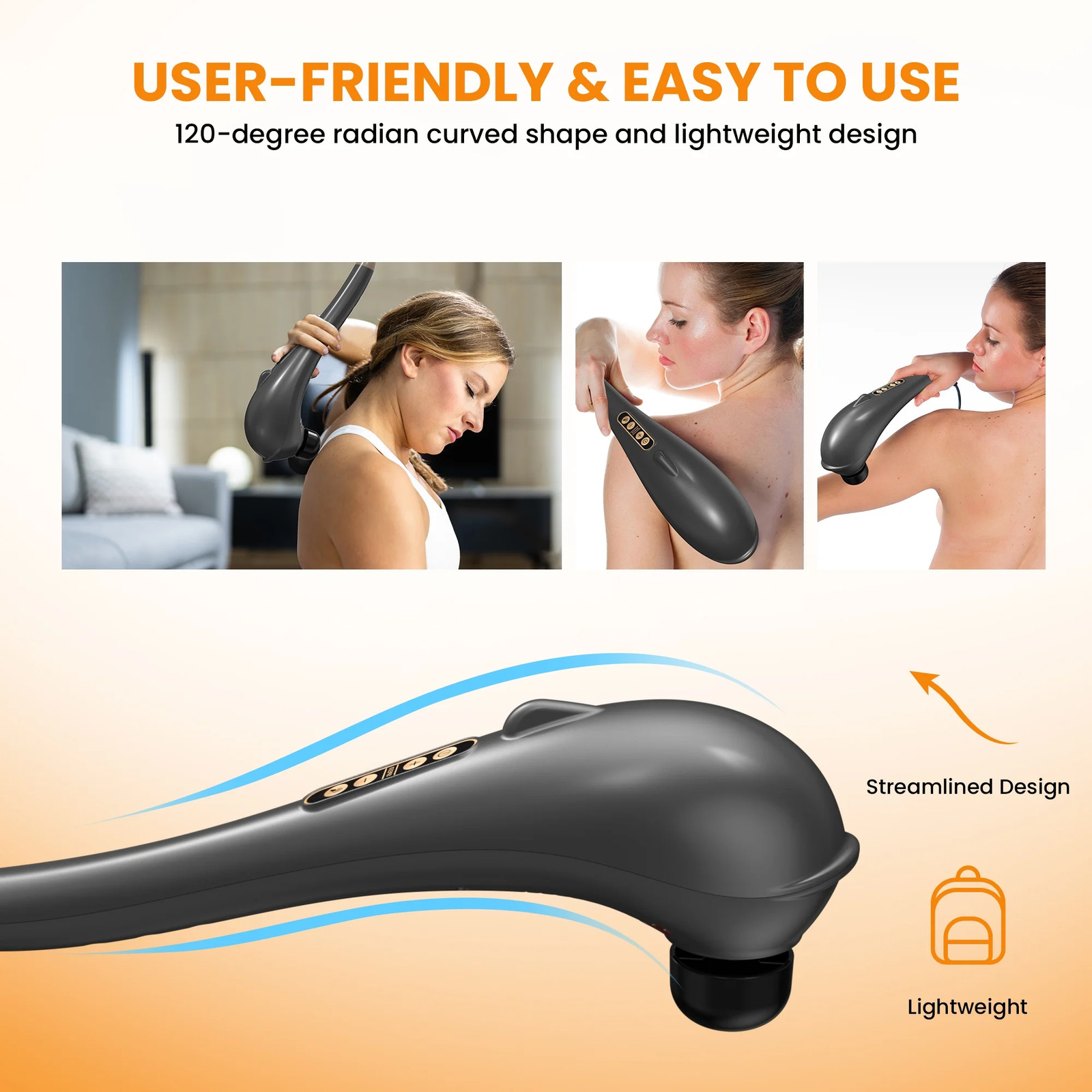 Rechargeable Handheld Massager, Corded Deep Tissue Shiatsu Massager for Neck, Ba