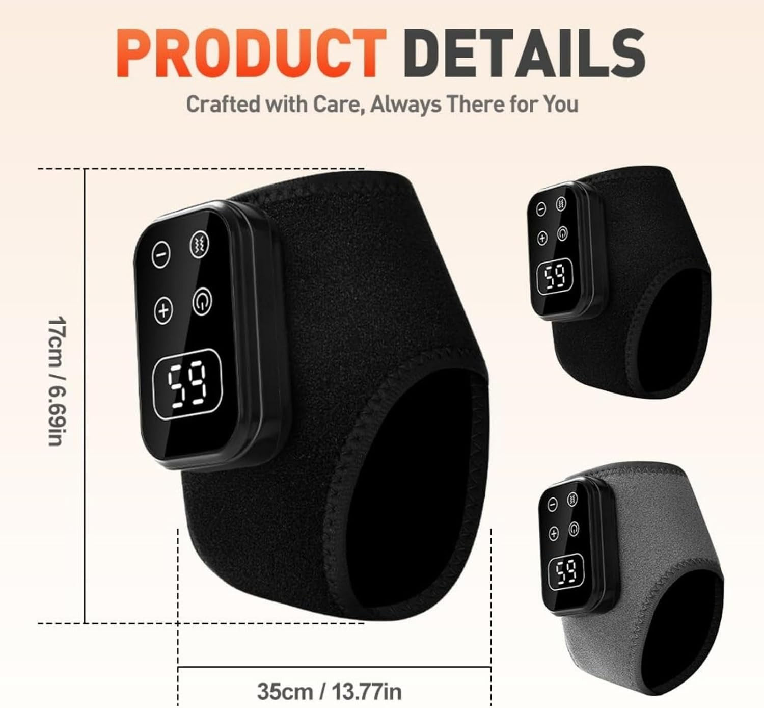 3-in-1 USB Rechargeable Foot Massager – Wireless Ankle Heat Wrap, Grey, 2-Pack