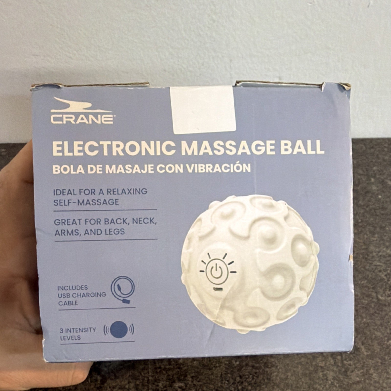 Crane Vibrating Massage Ball, Cordless, USB Charging, 3 Intensity Levels, White