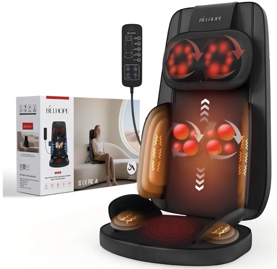 belhope Shiatsu Neck and Back Massager with Heat, 4D Kneading Back Massager