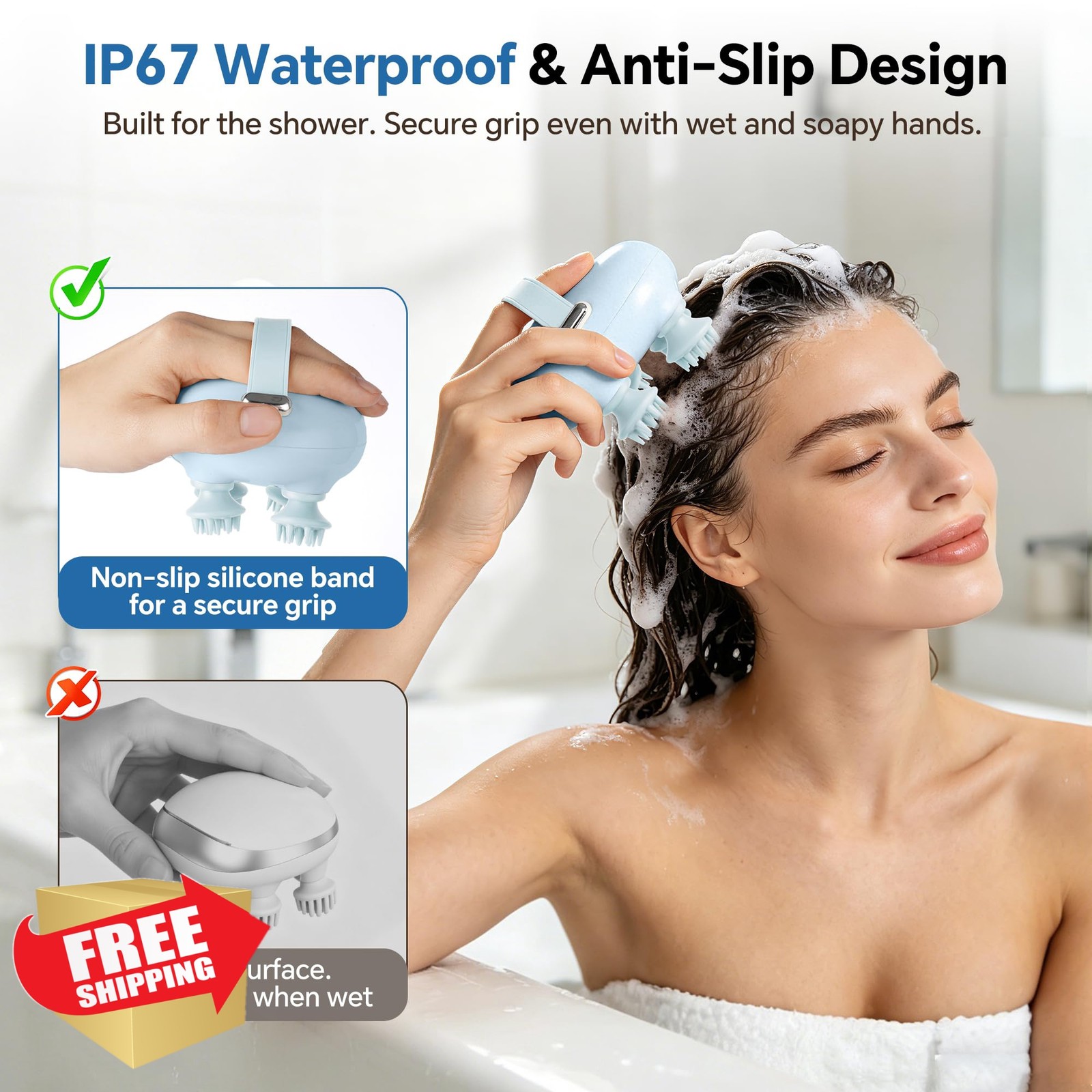 IOOKNA Scalp Massager Light Blue Waterproof Rechargeable