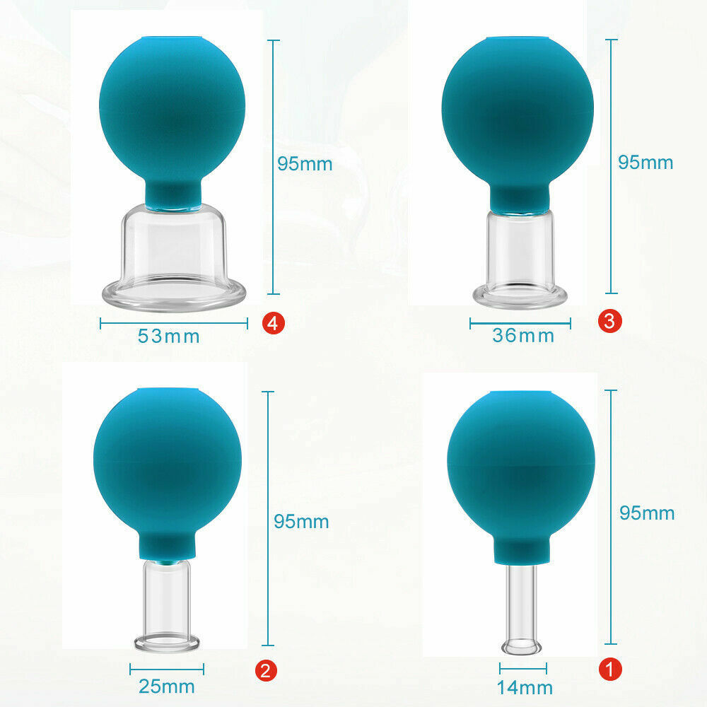 Set 4 Cups Anti-Cellulite Facial Massage Cupping Vacuum Glass Cups Silicone US