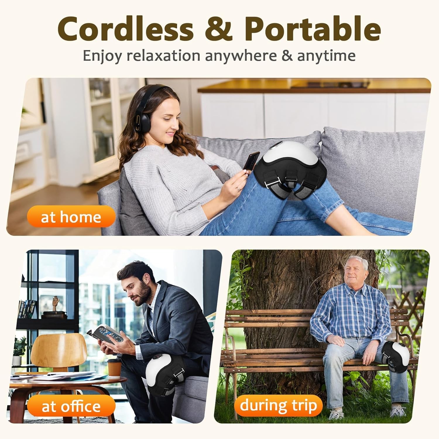Electric Knee Massager with Heat,5000mAh Battery, Portable Cordless, Adjustable