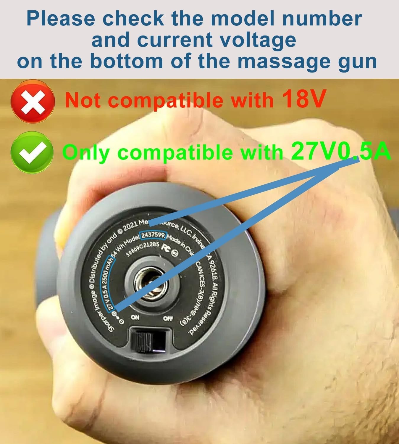 27V Massage Gun Charger for Sharper Image – 6FT Power Cord, Certified