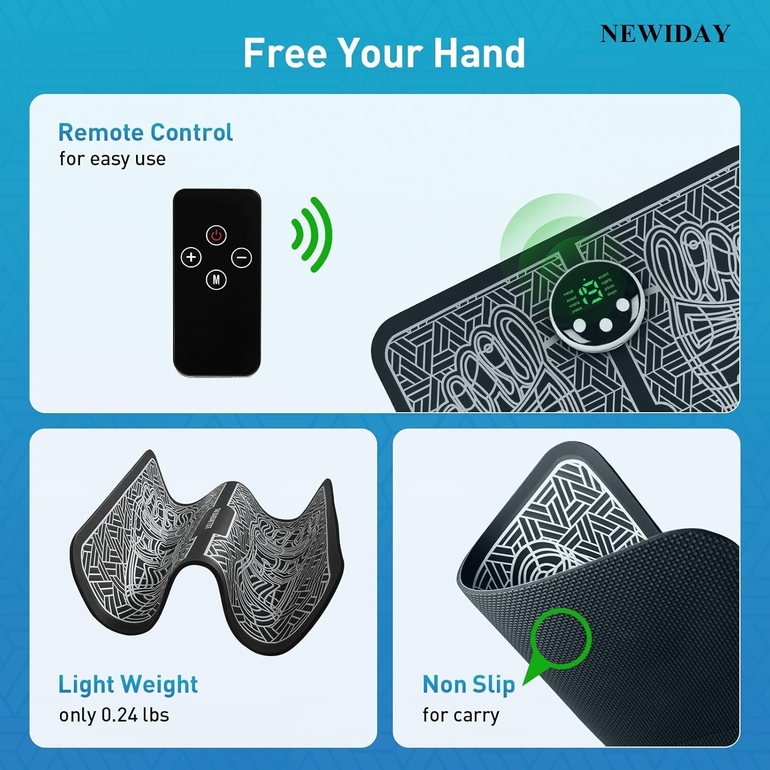 NEWIDAY Foot Massager Mat 8 Modes 19 Levels Foldable Remote Control KTR-2492 NIB