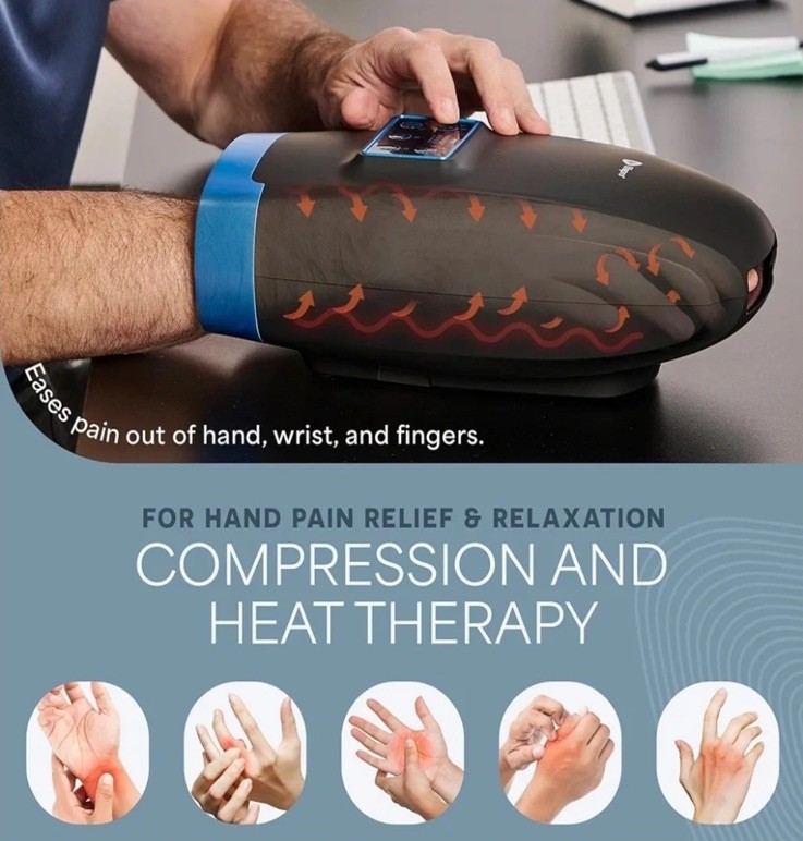 Legra Hand Massager with Heat and Compression – Finger, Wrist, and Palm Massager