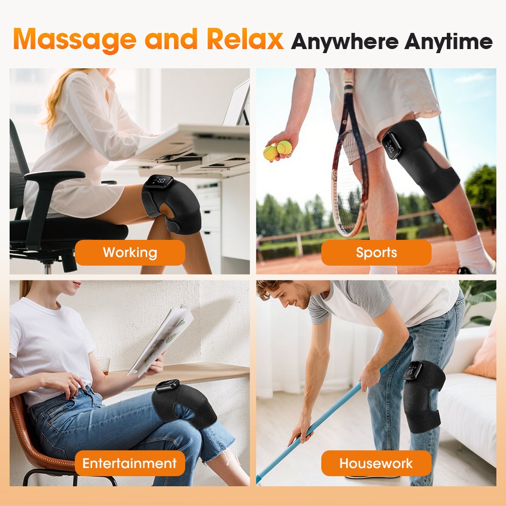 US Cordless Knee Massager w/ 3Heat &3 Vibration Levels Therapy LCD Touch Screen