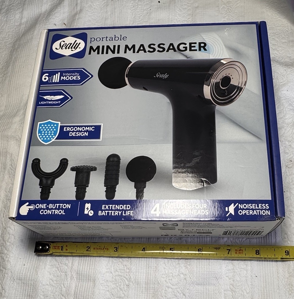 Sealy Handheld Deep Tissue Mini Massage Gun W/Four Heads and Six Speeds