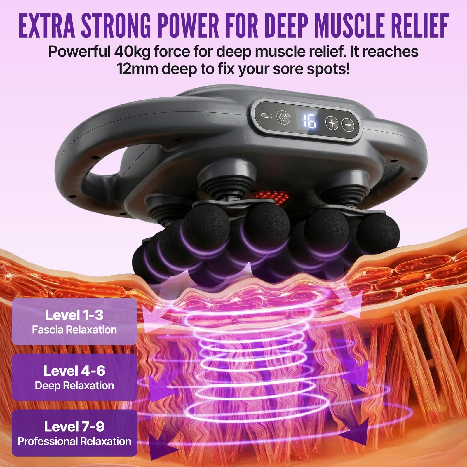 16 Head Massage Deep Tissue 2600mAh Battery, Percussion Massager with 16 Head…