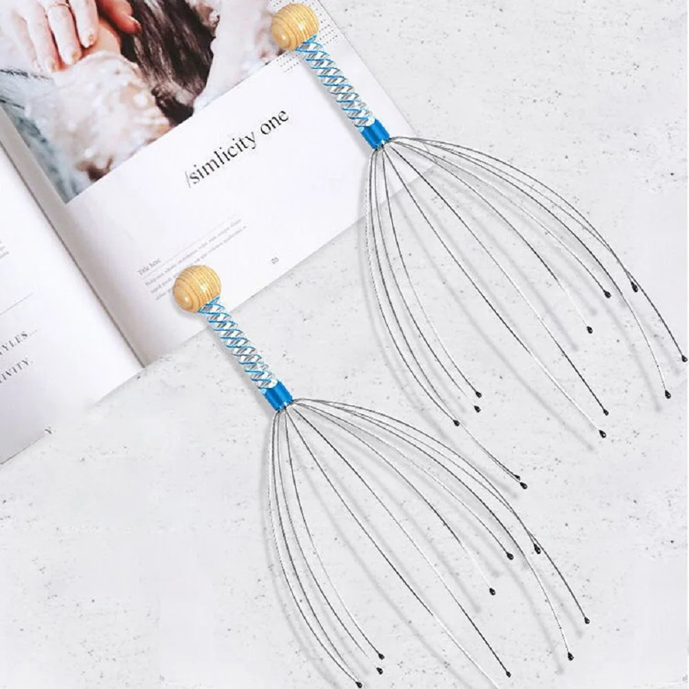 1PC Octopus Head Massager Stainless Steel Engraved Head Relaxer Brain Massage